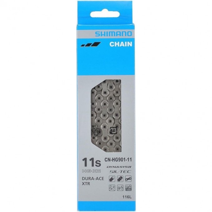 Цепь SHIMANO HG901, 11 скоростей, 116 звеньев, замок цепи SM-CN900-11 (1ШТ), ROAD/MTB/E-BIKE совместимость ICNHG90111116Q