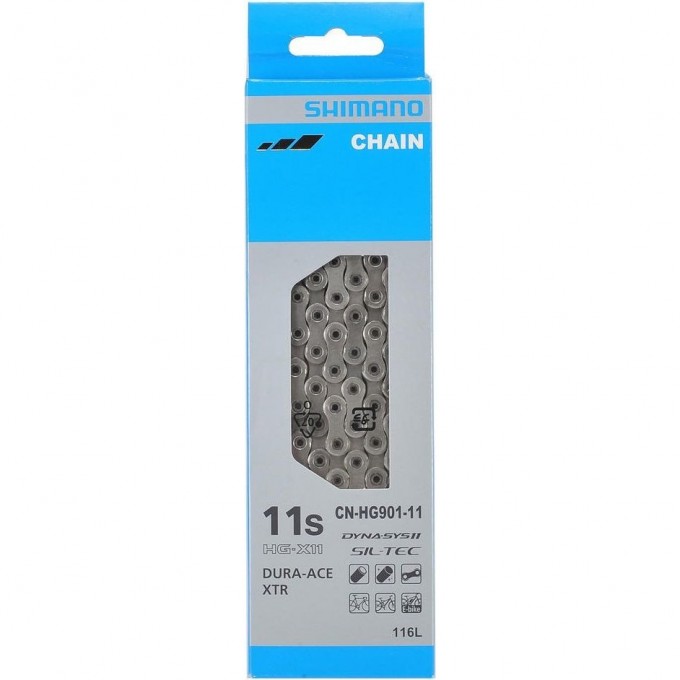 Цепь SHIMANO XTR, HG901, 11 скоростей, 116 звеньев, ампульный пин (2 шт), ROAD/MTB/E-BIKE совместимость ICNHG90111116